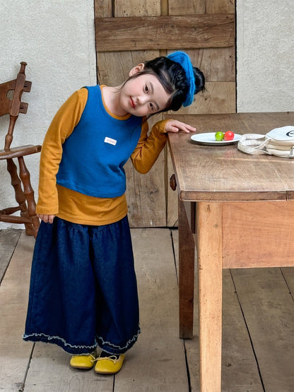 デニムパンツ フリルヘムデニムガウチョパンツ【mh0011006】