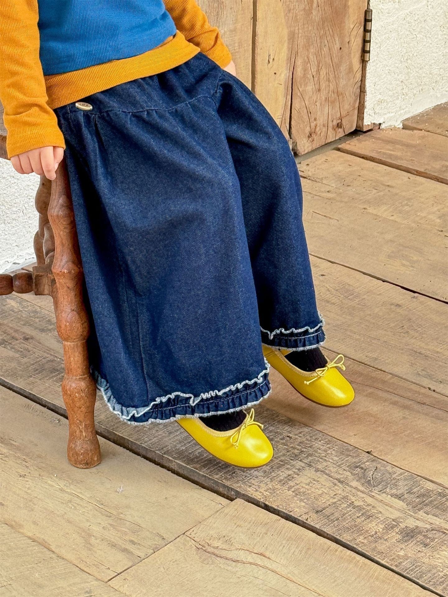 デニムパンツ フリルヘムデニムガウチョパンツ【mh0011006】