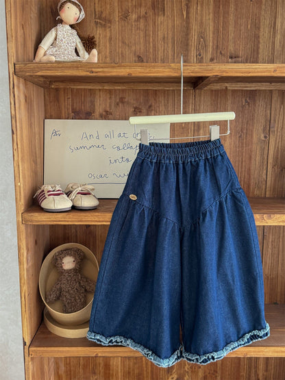 デニムパンツ フリルヘムデニムガウチョパンツ【mh0011006】