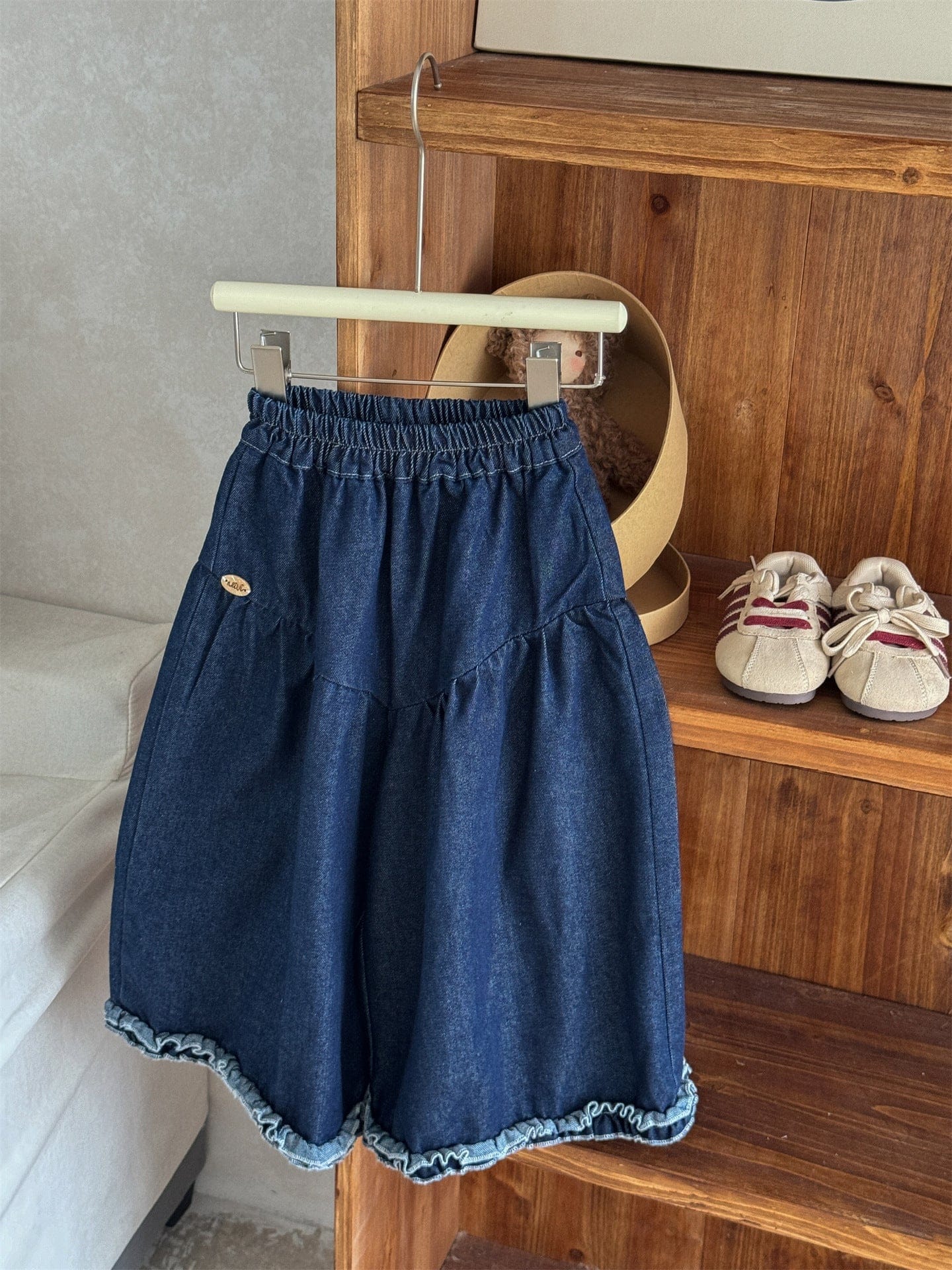 デニムパンツ フリルヘムデニムガウチョパンツ【mh0011006】