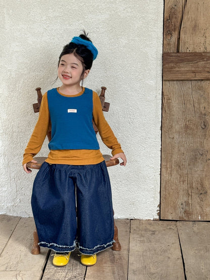 デニムパンツ フリルヘムデニムガウチョパンツ【mh0011006】