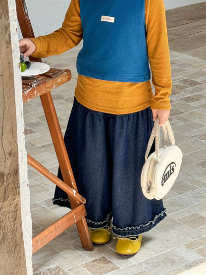 デニムパンツ フリルヘムデニムガウチョパンツ【mh0011006】