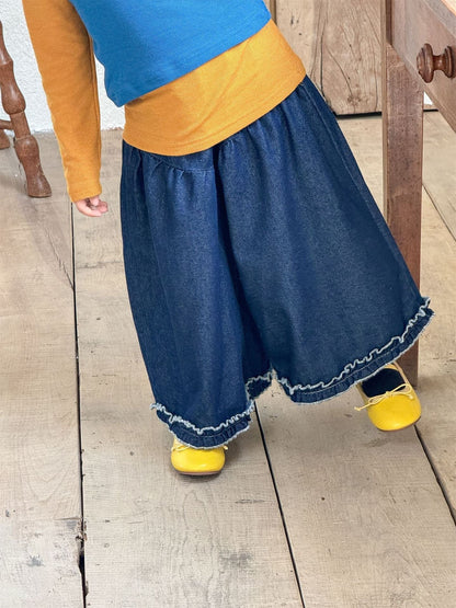 デニムパンツ フリルヘムデニムガウチョパンツ【mh0011006】