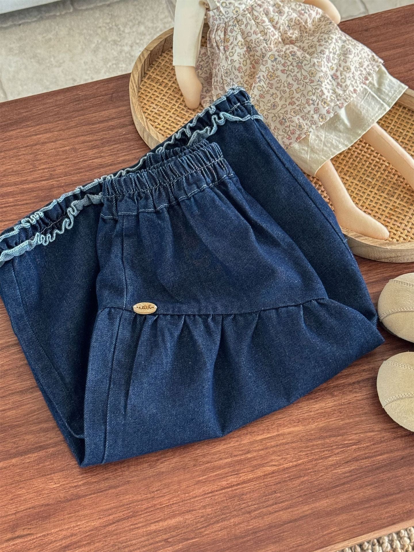 デニムパンツ フリルヘムデニムガウチョパンツ【mh0011006】