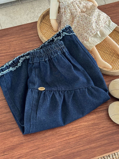 デニムパンツ フリルヘムデニムガウチョパンツ【mh0011006】