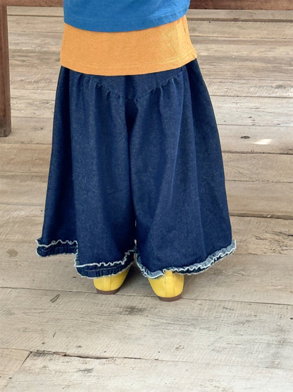 デニムパンツ フリルヘムデニムガウチョパンツ【mh0011006】