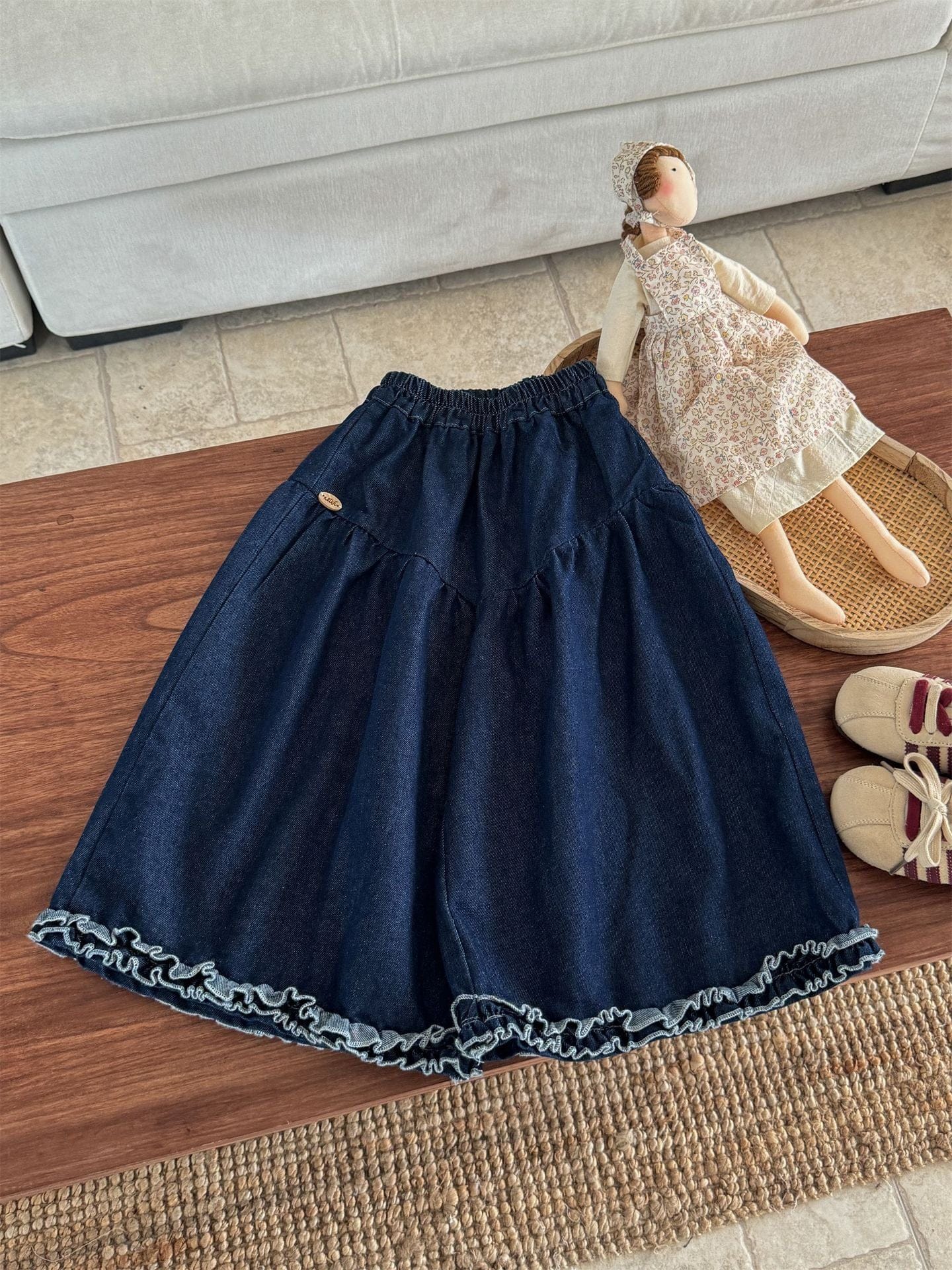 デニムパンツ フリルヘムデニムガウチョパンツ【mh0011006】