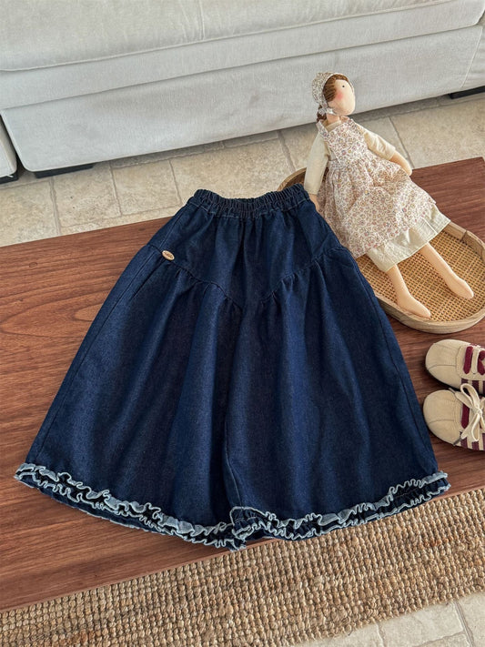 デニムパンツ フリルヘムデニムガウチョパンツ【mh0011006】