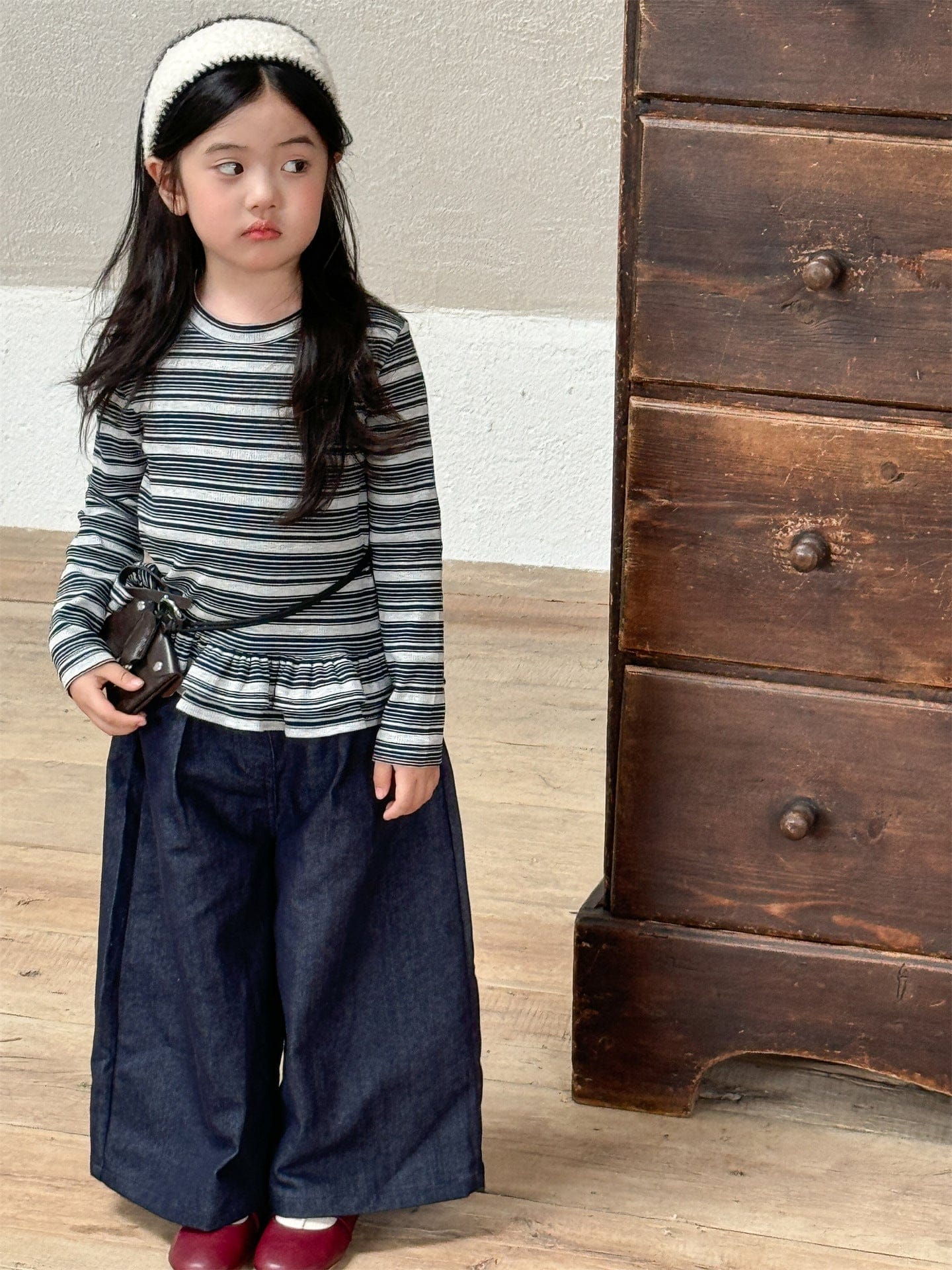 デニムパンツ ストレートワイドデニムパンツ キッズイージーパンツ【mh0011007】