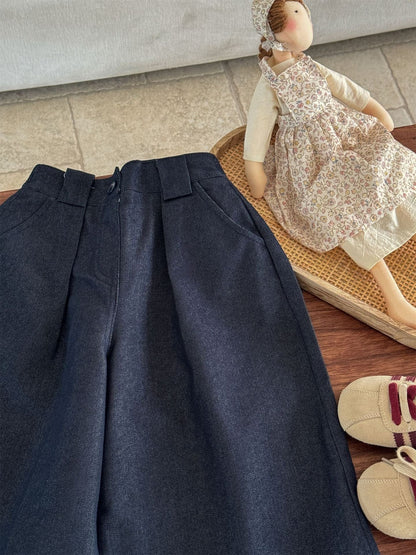 デニムパンツ ストレートワイドデニムパンツ キッズイージーパンツ【mh0011007】