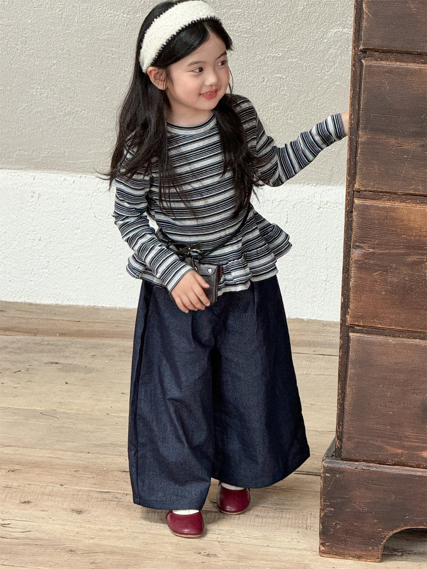 デニムパンツ ストレートワイドデニムパンツ キッズイージーパンツ【mh0011007】