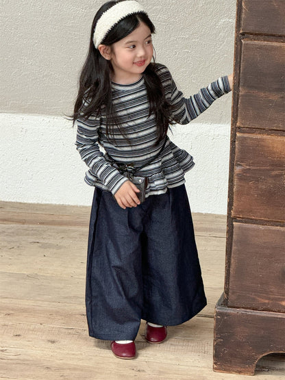 デニムパンツ ストレートワイドデニムパンツ キッズイージーパンツ【mh0011007】