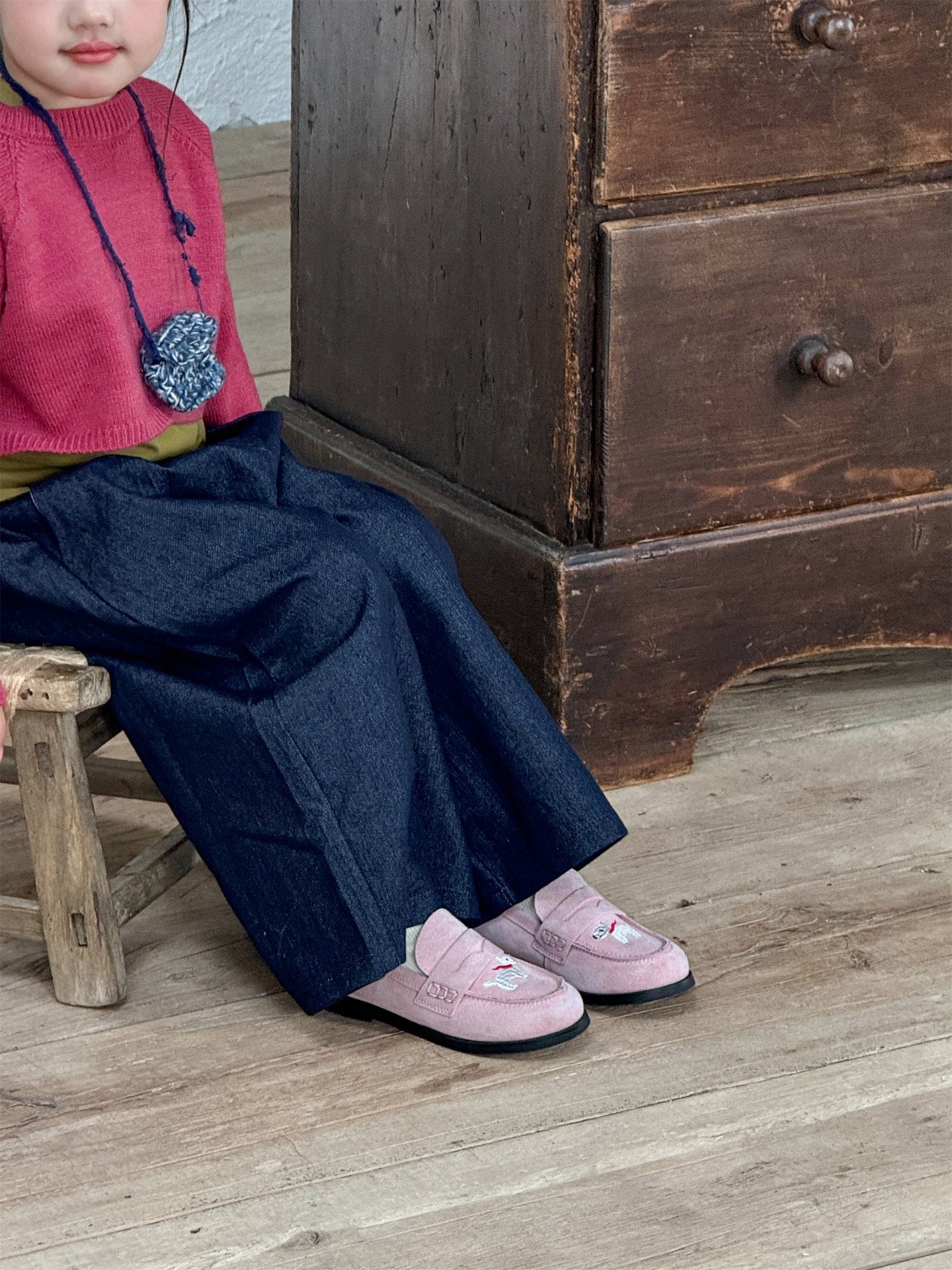 デニムパンツ ストレートワイドデニムパンツ キッズイージーパンツ【mh0011007】