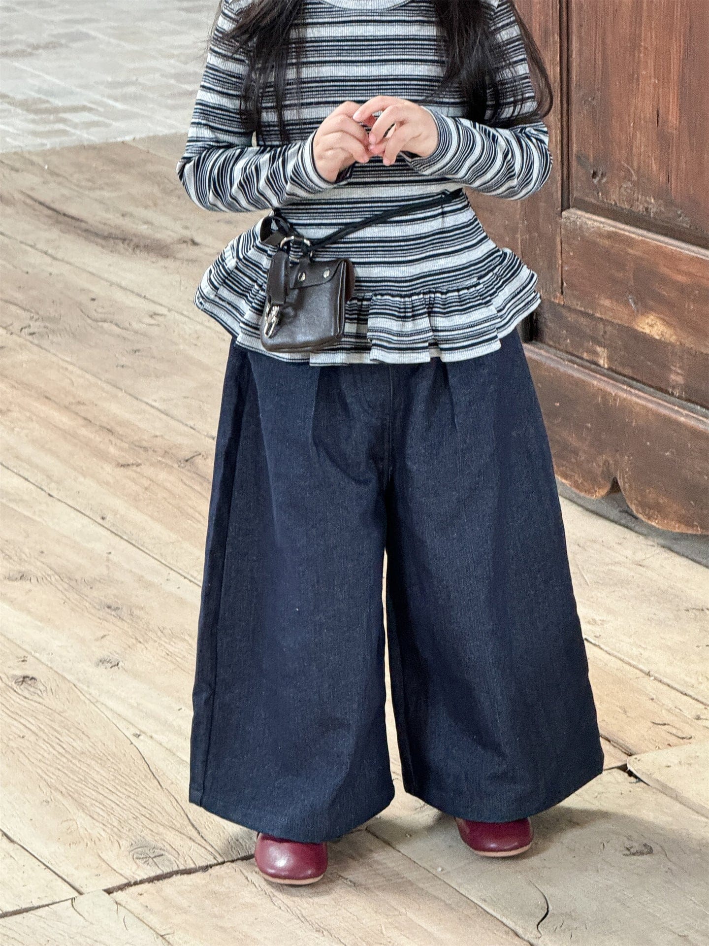 デニムパンツ ストレートワイドデニムパンツ キッズイージーパンツ【mh0011007】