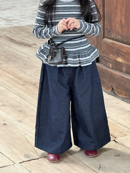 デニムパンツ ストレートワイドデニムパンツ キッズイージーパンツ【mh0011007】
