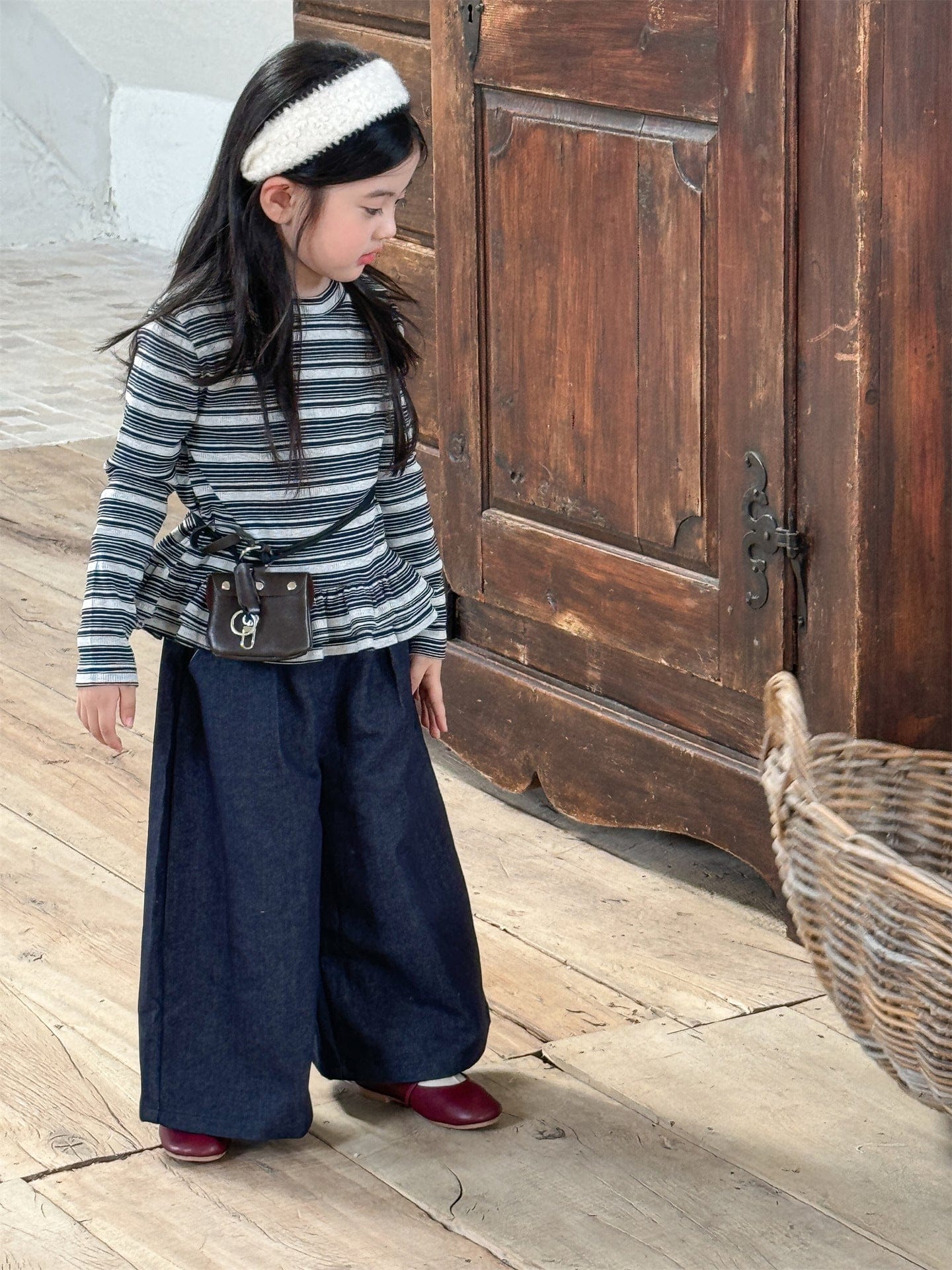 デニムパンツ ストレートワイドデニムパンツ キッズイージーパンツ【mh0011007】