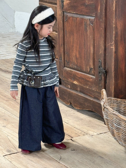 デニムパンツ ストレートワイドデニムパンツ キッズイージーパンツ【mh0011007】