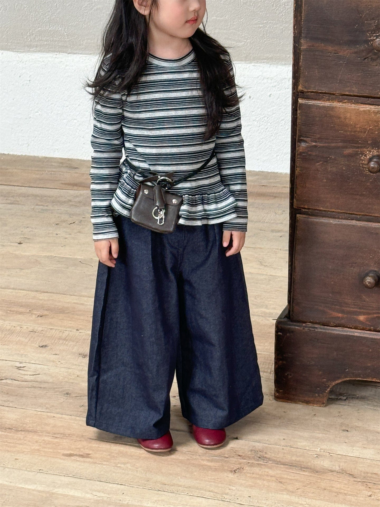 デニムパンツ ストレートワイドデニムパンツ キッズイージーパンツ【mh0011007】