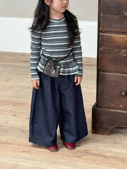 デニムパンツ ストレートワイドデニムパンツ キッズイージーパンツ【mh0011007】