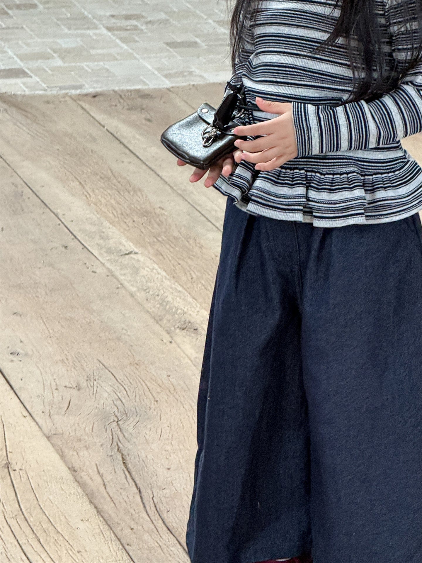 デニムパンツ ストレートワイドデニムパンツ キッズイージーパンツ【mh0011007】