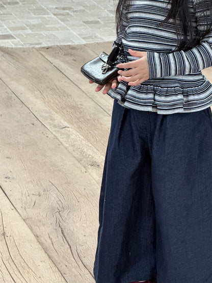 デニムパンツ ストレートワイドデニムパンツ キッズイージーパンツ【mh0011007】