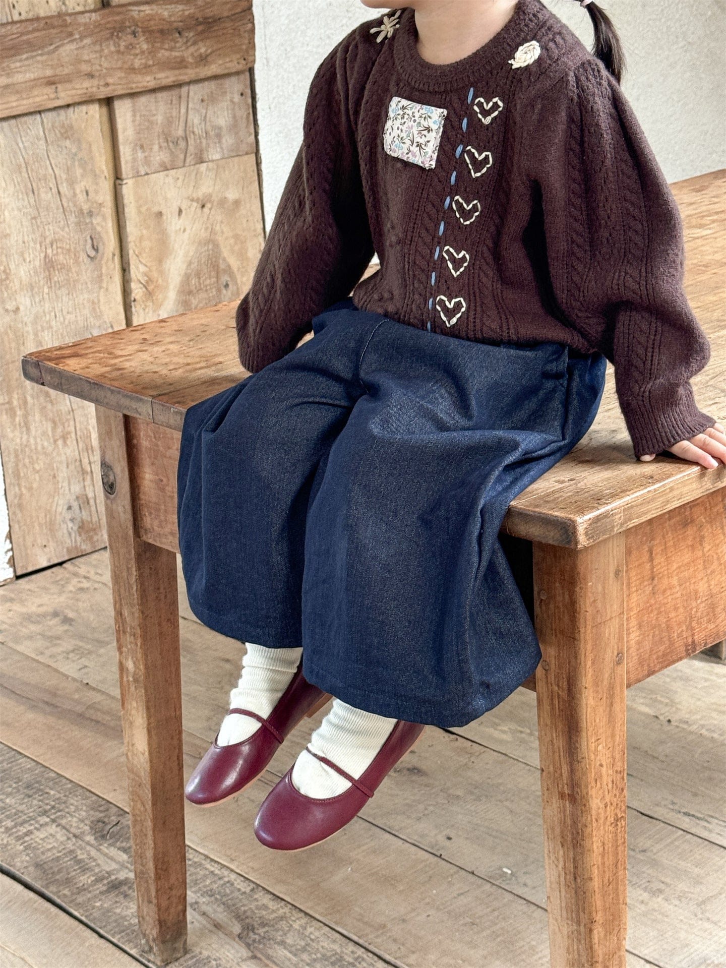 デニムパンツ ストレートワイドデニムパンツ キッズイージーパンツ【mh0011007】