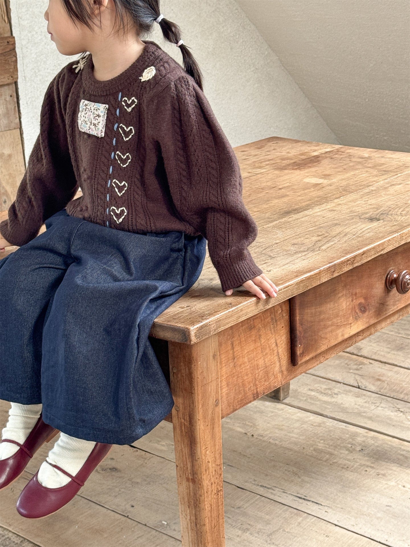 デニムパンツ ストレートワイドデニムパンツ キッズイージーパンツ【mh0011007】