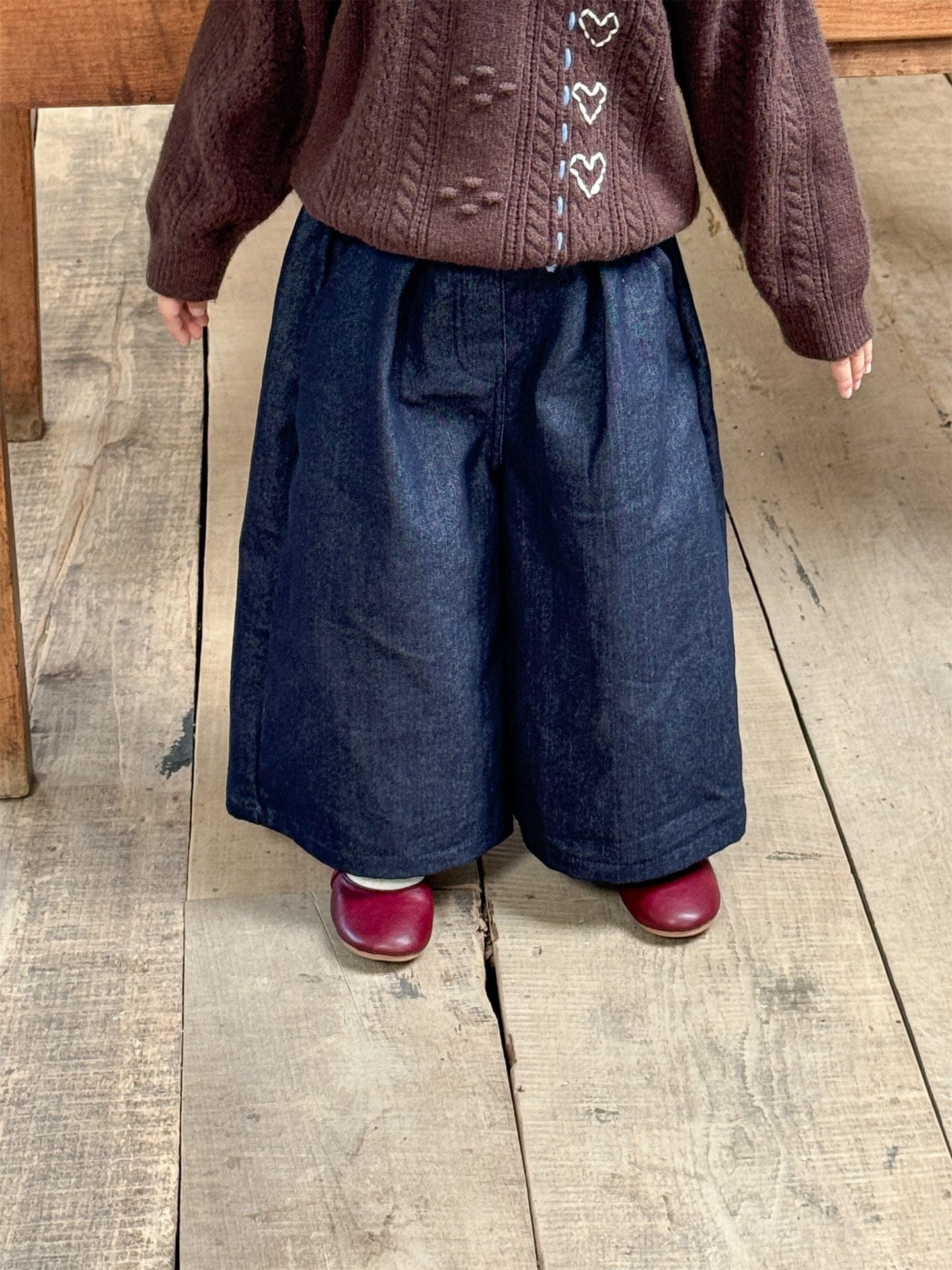 デニムパンツ ストレートワイドデニムパンツ キッズイージーパンツ【mh0011007】