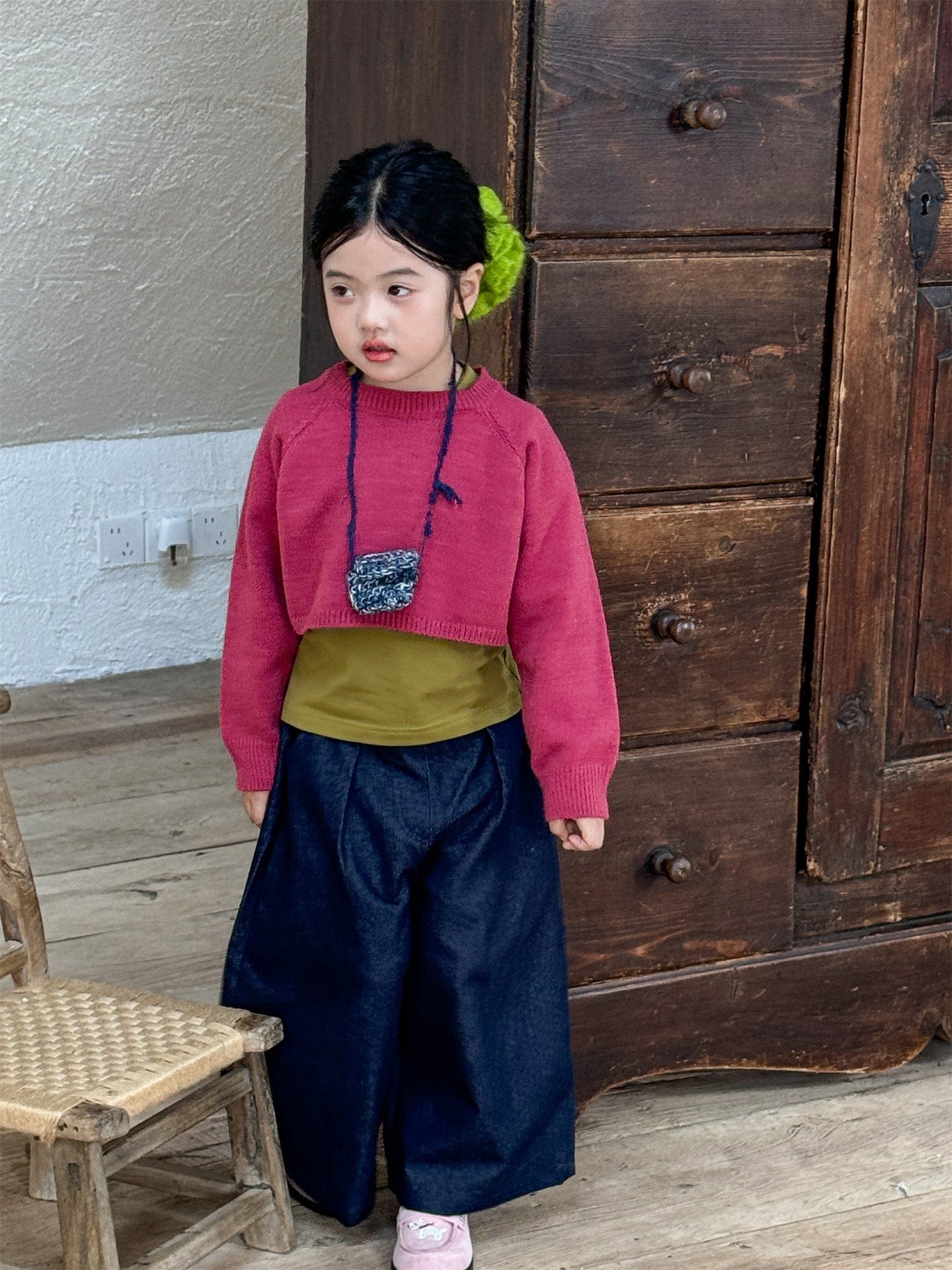 デニムパンツ ストレートワイドデニムパンツ キッズイージーパンツ【mh0011007】