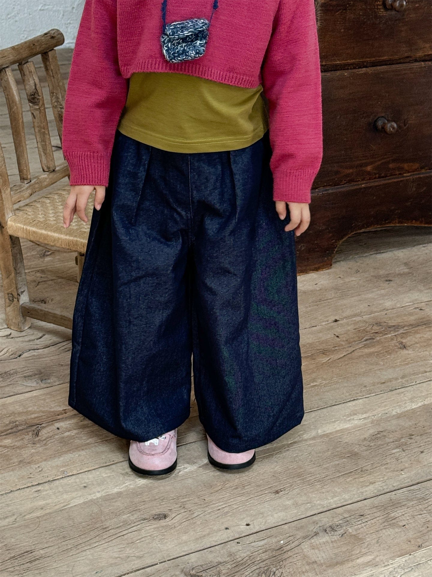 デニムパンツ ストレートワイドデニムパンツ キッズイージーパンツ【mh0011007】