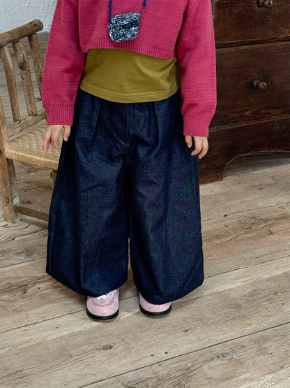 デニムパンツ ストレートワイドデニムパンツ キッズイージーパンツ【mh0011007】