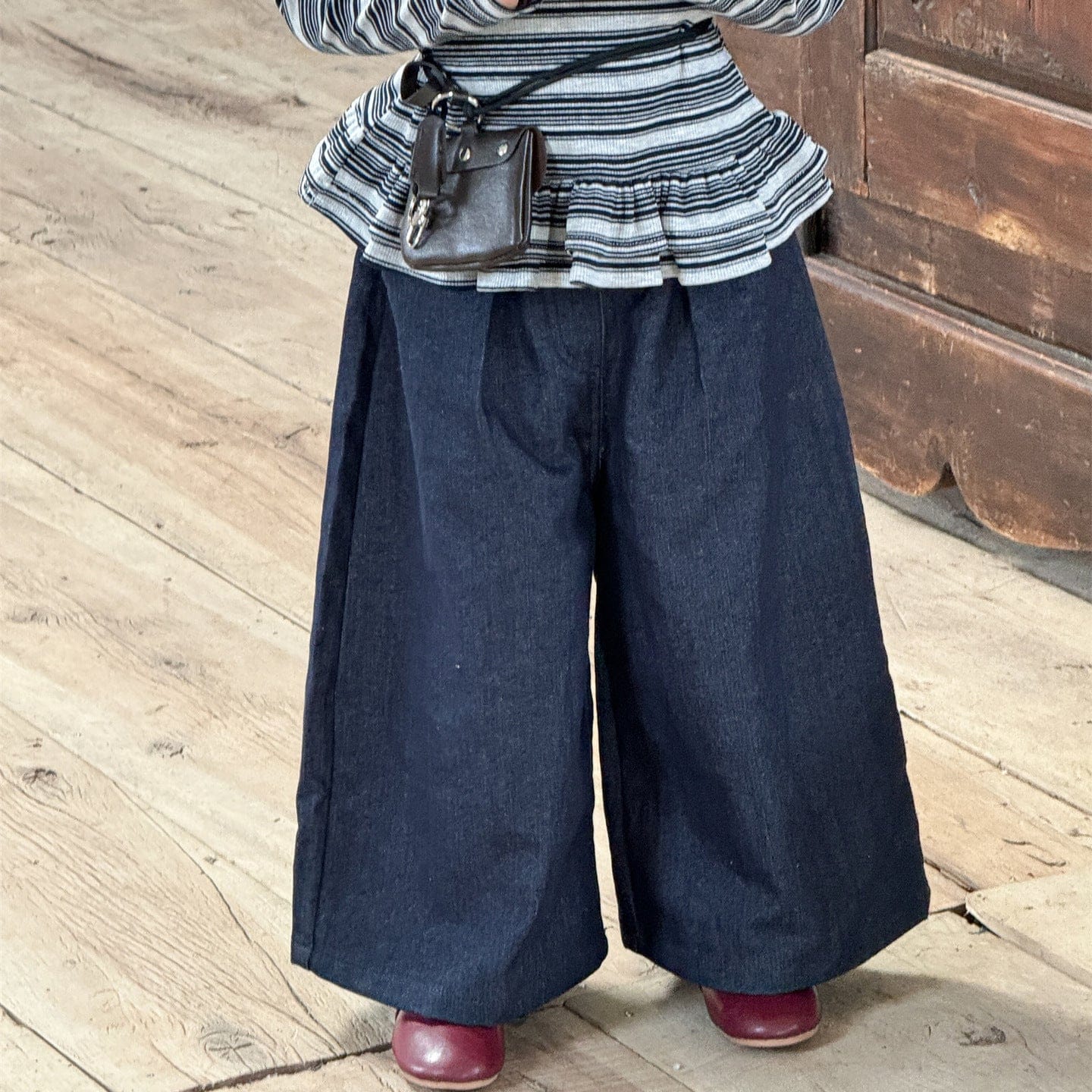 デニムパンツ ストレートワイドデニムパンツ キッズイージーパンツ【mh0011007】