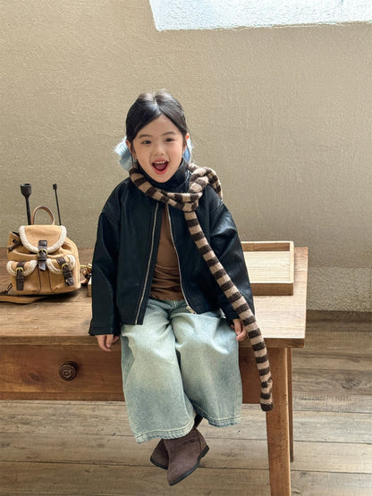 ショートコート・ジャケット・ジャンパー フェイクレザーライダースジャケット キッズブルゾン【mh0011008】