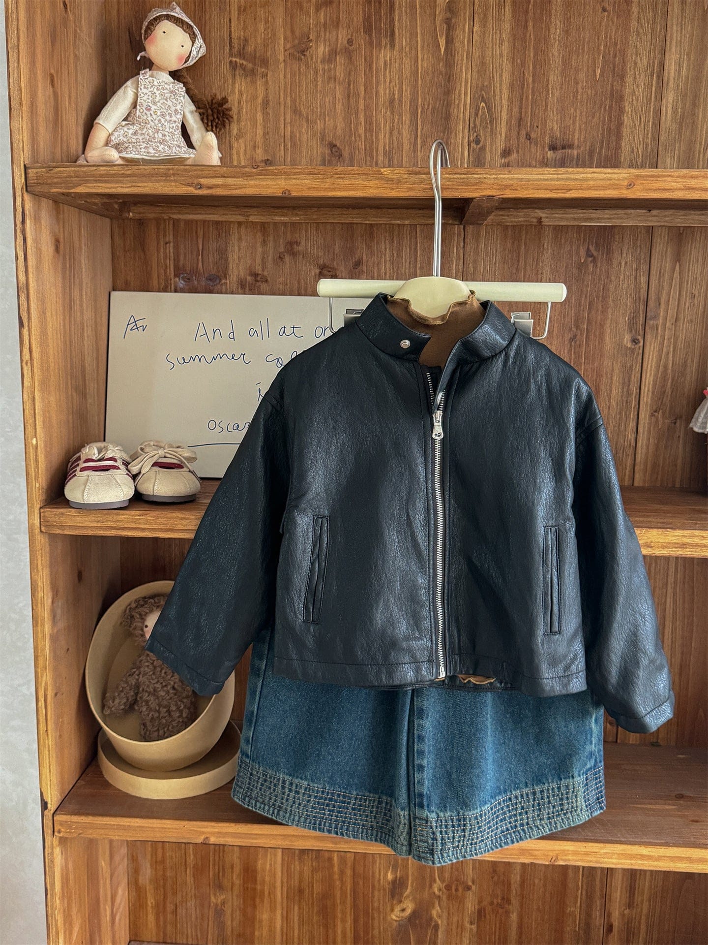 ショートコート・ジャケット・ジャンパー フェイクレザーライダースジャケット キッズブルゾン【mh0011008】