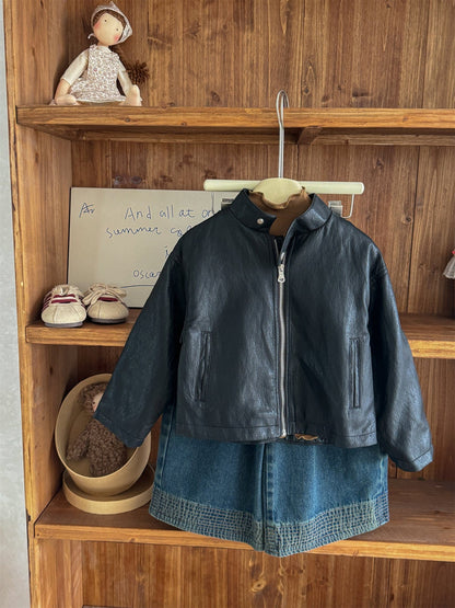 ショートコート・ジャケット・ジャンパー フェイクレザーライダースジャケット キッズブルゾン【mh0011008】