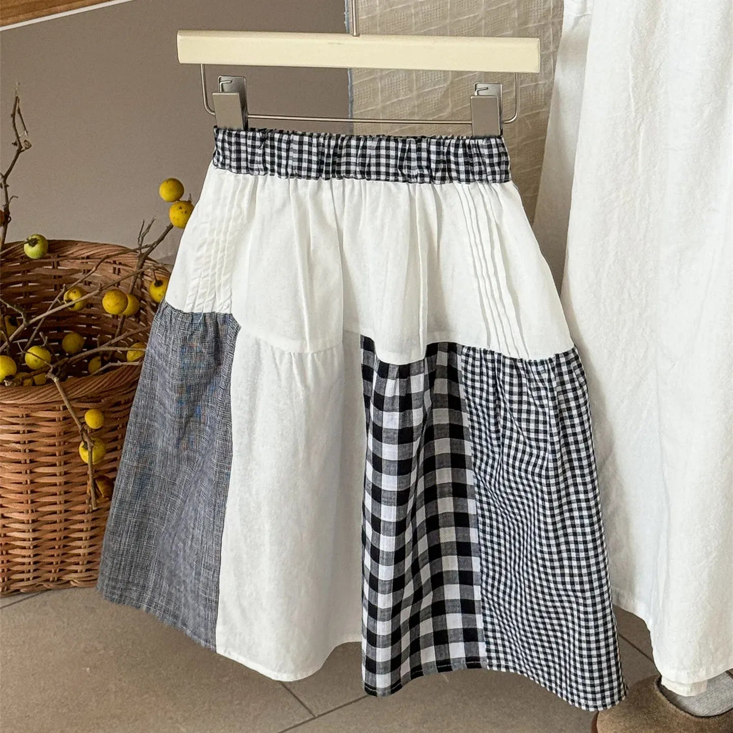 スカート Plaid / 2T- 90 キッズスカート チェックパッチワークAラインナチュラルスカート【mh0008942】