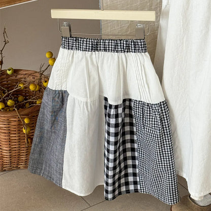 スカート Plaid / 2T- 90 キッズスカート チェックパッチワークAラインナチュラルスカート【mh0008942】