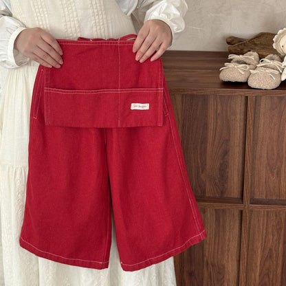 ロングパンツ・スウェットパンツ Red / 90cm カフェエプロン+デニムワイドパンツ ペプラム風【mh0010989】