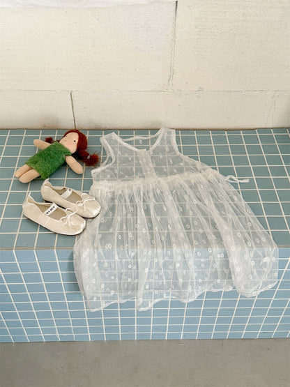 ノースリーブワンピース White / 90cm 総レースノースリーブ重ね着オーバーワンピース レイヤードドレス【mh0009219】