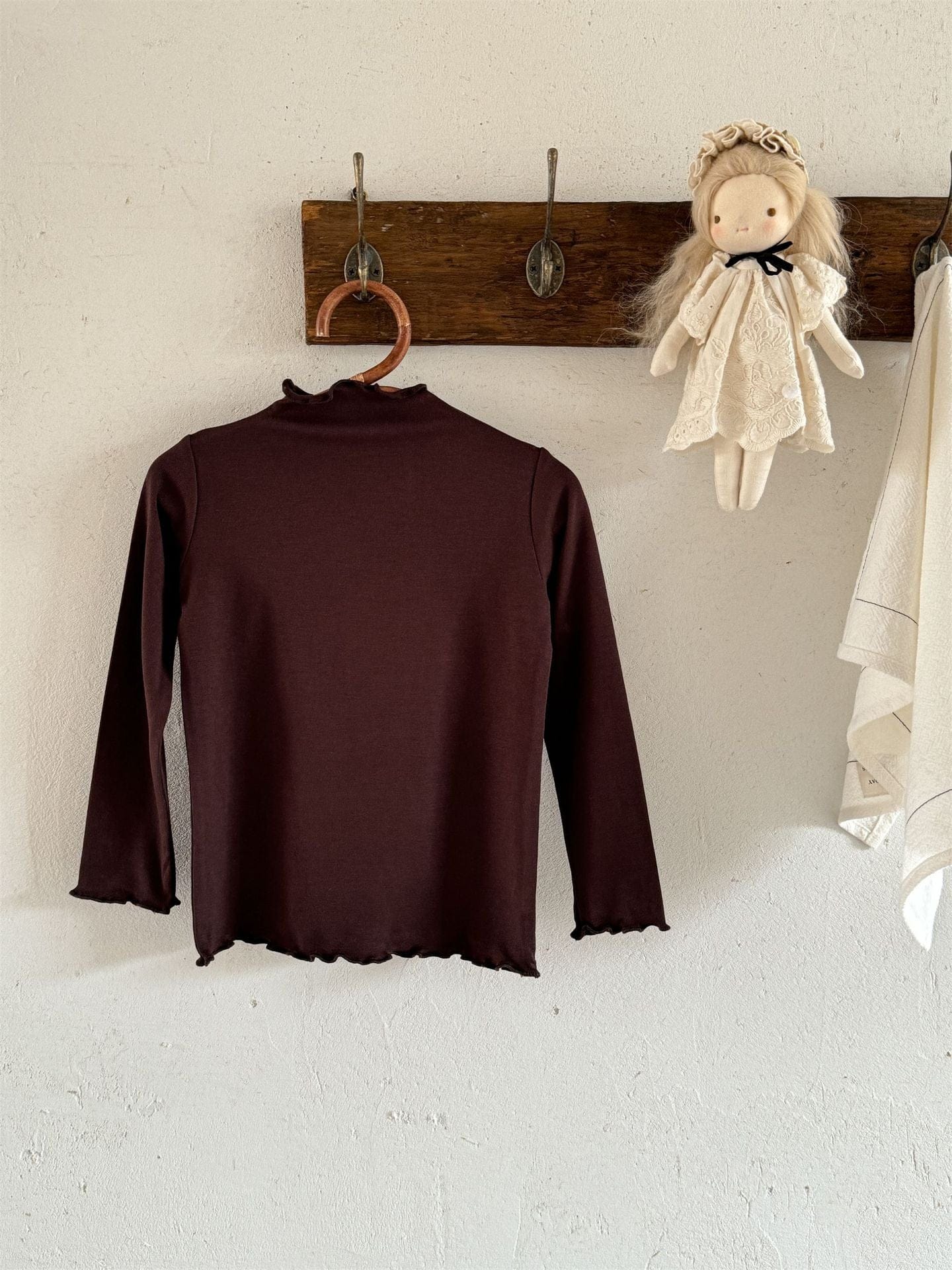 長袖Tシャツ Brown / 90cm メロウフリルシンプル長袖Tシャツカットソー【mh0010529】