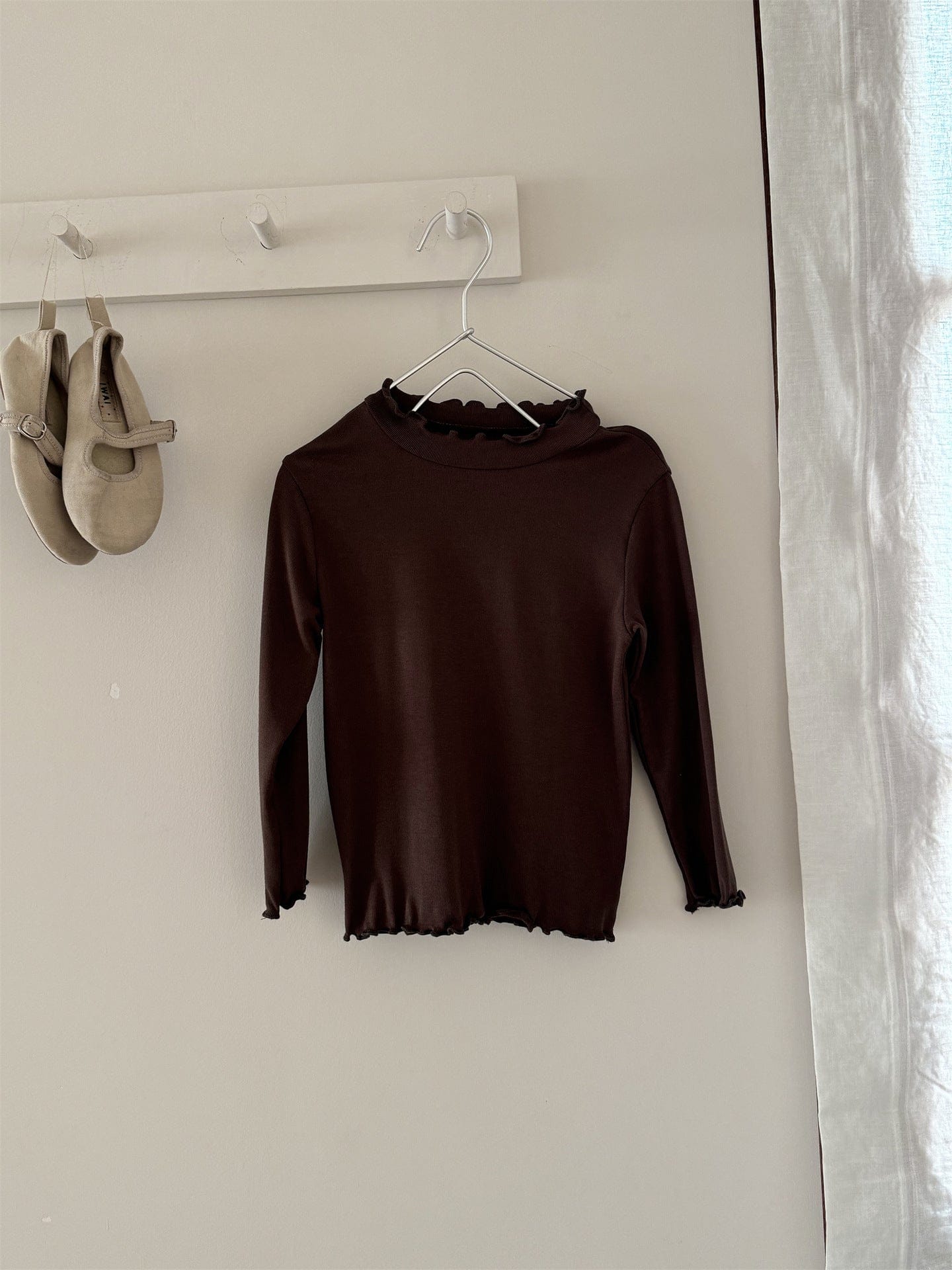 長袖Tシャツ Coffee / 90cm 長袖Tシャツ シンプルベーシックフリルインナーTシャツ【mh0009203】