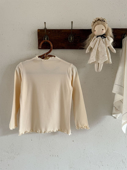 長袖Tシャツ Creamy White / 90cm メロウフリルシンプル長袖Tシャツカットソー【mh0010529】