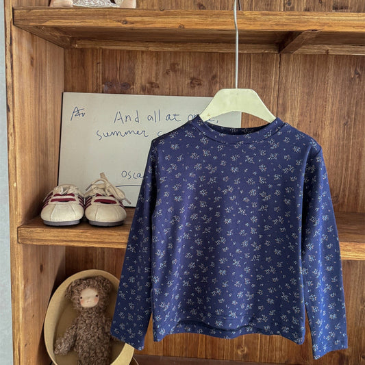 長袖Tシャツ Dark Blue / 90cm フラワープリント総柄長袖Tシャツ キッズカットソー【mh0011001】