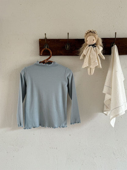 長袖Tシャツ Light Blue / 90cm メロウフリルシンプル長袖Tシャツカットソー【mh0010529】