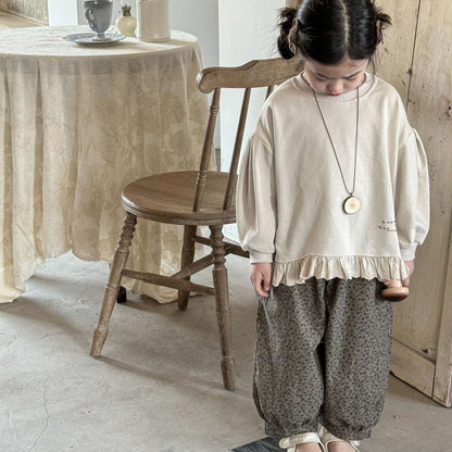 長袖Tシャツ 長袖ルーズフリル肩落ちパフスリーブスウェットシャツトップス【mh0009216】