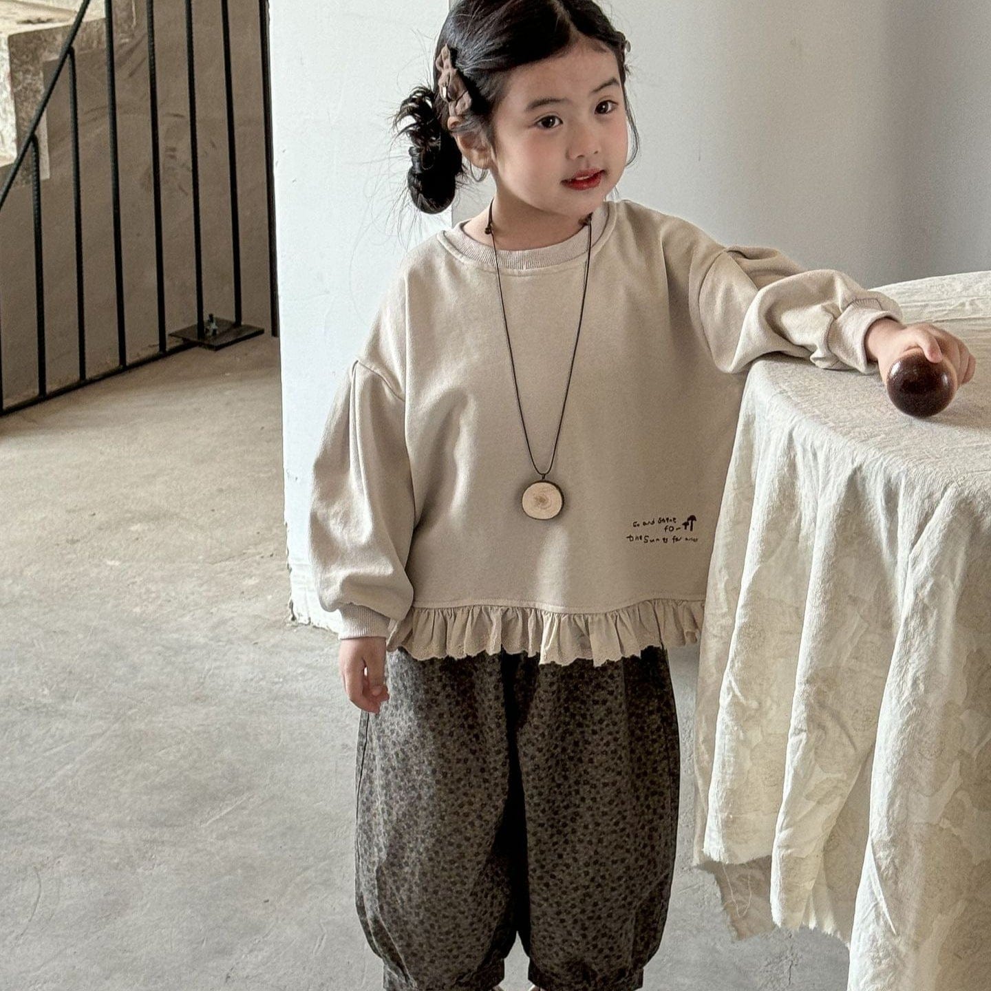 長袖Tシャツ 長袖ルーズフリル肩落ちパフスリーブスウェットシャツトップス【mh0009216】