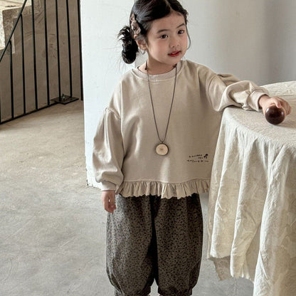 長袖Tシャツ 長袖ルーズフリル肩落ちパフスリーブスウェットシャツトップス【mh0009216】