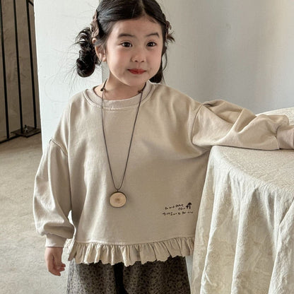 長袖Tシャツ 長袖ルーズフリル肩落ちパフスリーブスウェットシャツトップス【mh0009216】