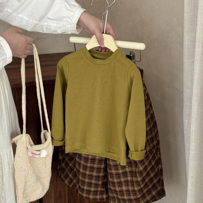 長袖Tシャツ Mustard Yellow / 90cm シンプル無地長袖Tシャツ キッズカットソー【mh0011012】