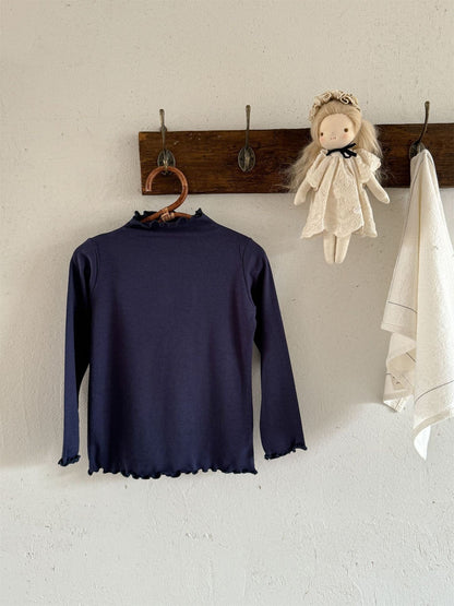 長袖Tシャツ Navy / 90cm メロウフリルシンプル長袖Tシャツカットソー【mh0010529】